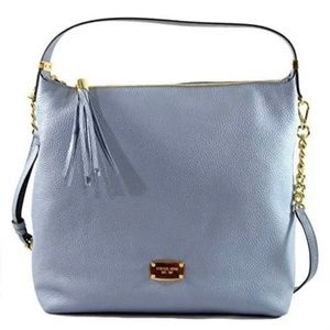 Michael Kors Bedford Large Pebble Leather Top Zip Shoulder Bag - pale blue